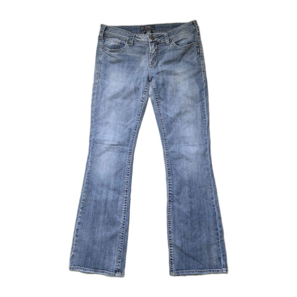 Silver Aiko Bootcut Jeans Low Rise Womens 32x33 Med Wash Stretch Denim Blue EUC